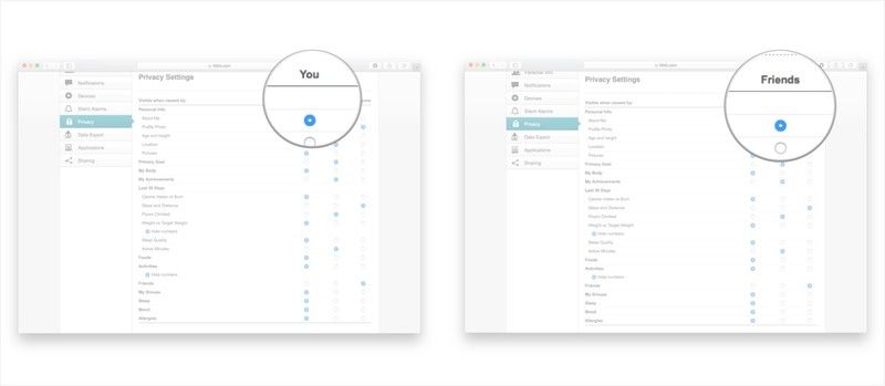 Нажмите на кружок в столбце «Вы» или в столбце «Друзья», чтобы указать, кто видит вашу информацию.
