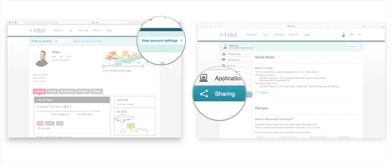 Нажмите на просмотр настроек учетной записи и перейдите на вкладку «Общий доступ».