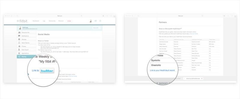 Ссылка на вашу учетную запись Twitter или учетную запись Microsoft HealthVault.