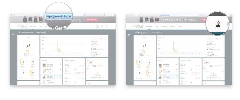 Перейдите к онлайн-панели инструментов Fitbit и нажмите на изображение своего профиля.