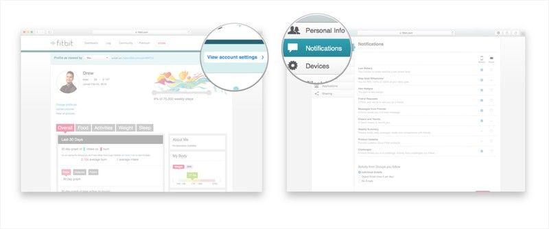Нажмите на кнопку просмотра настроек вашей учетной записи и перейдите на вкладку Уведомления.