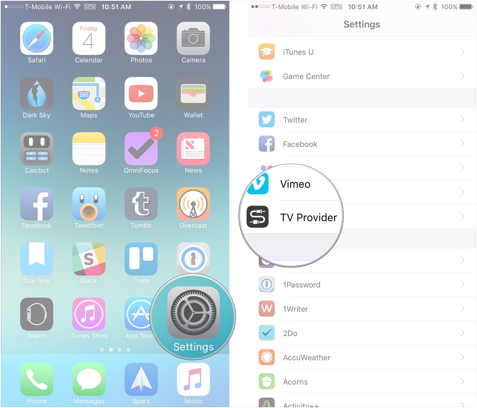 Откройте «Настройки», нажмите «Поставщик ТВ».