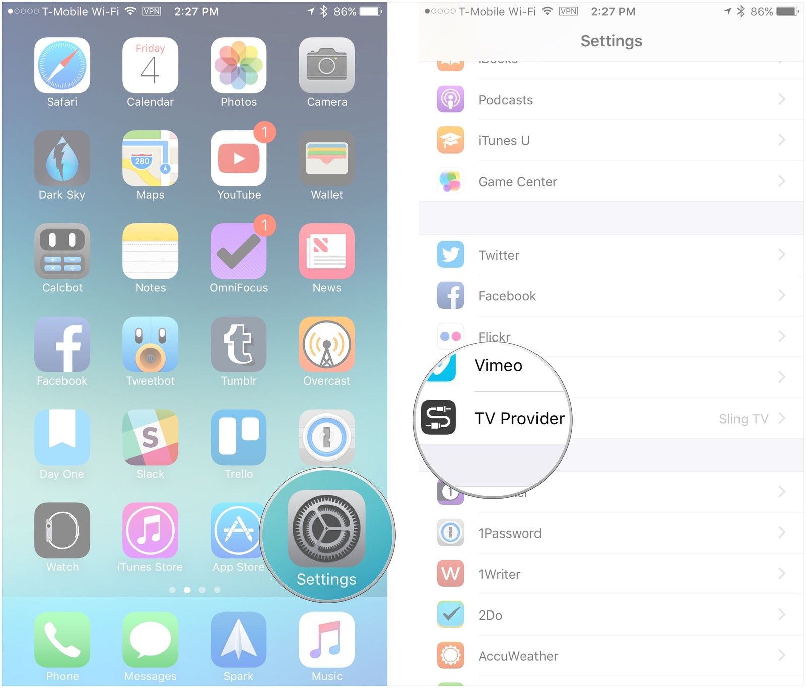Откройте «Настройки», нажмите «Поставщики ТВ».