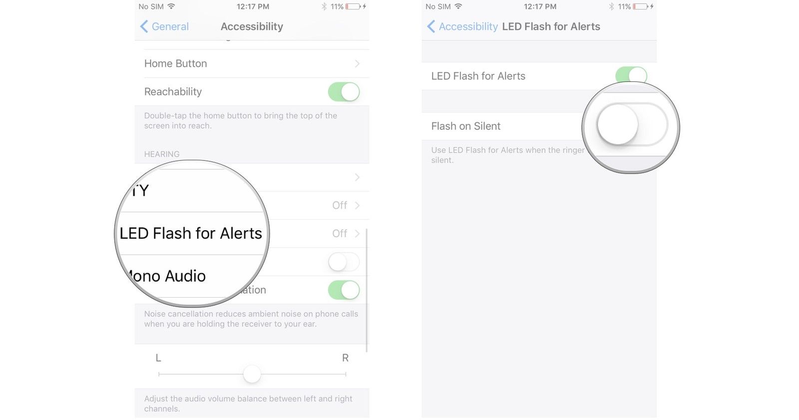 Нажмите «Вспышка» для уведомлений, нажмите переключатель рядом с «Вспышка в режиме без звука».