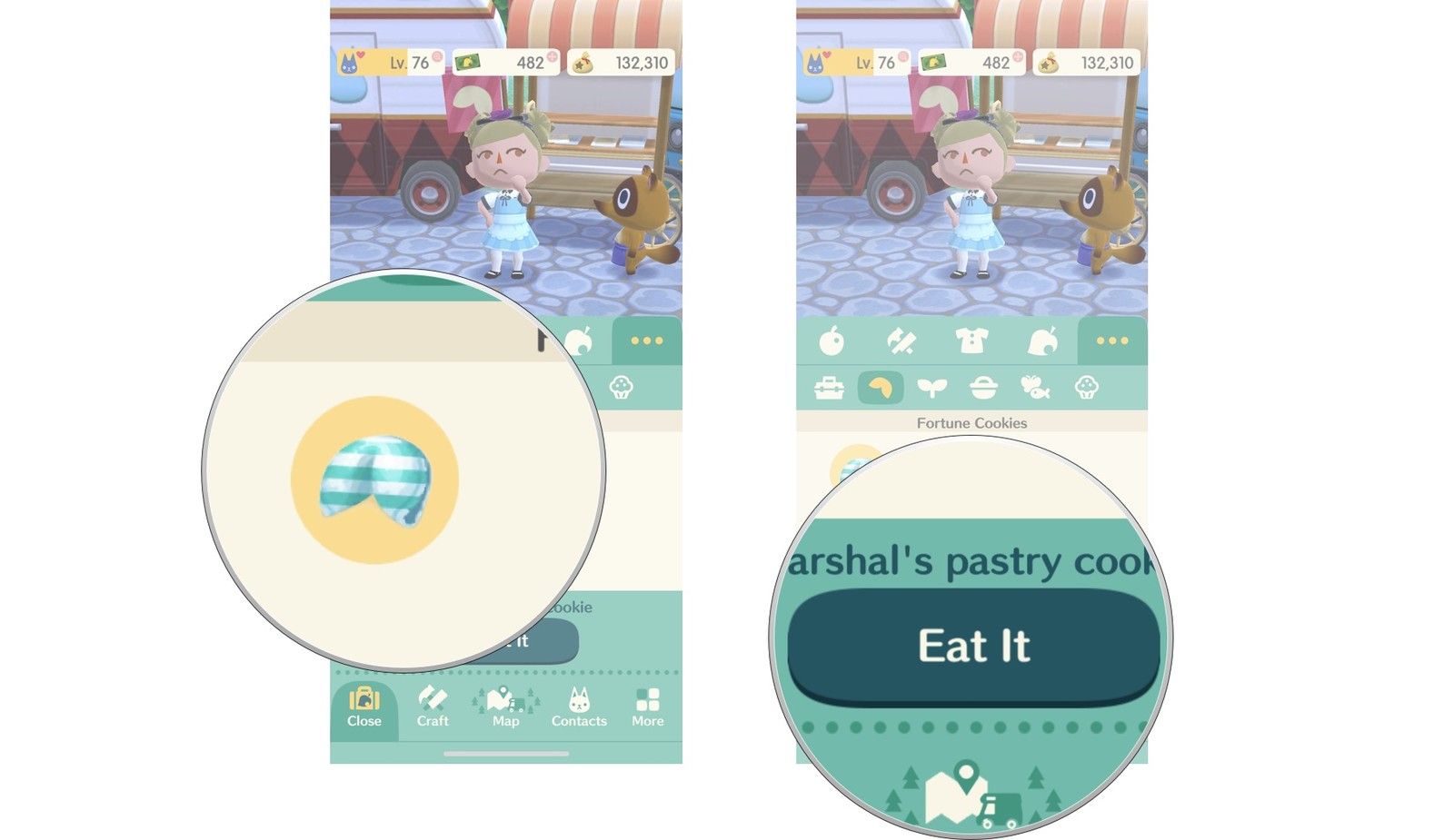 Выберите печенье, затем нажмите «Ешь!»