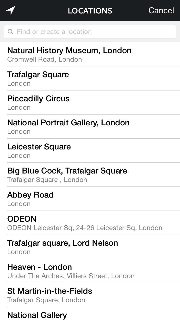 Добавление местоположений к фотографиям без геотеги перед публикацией на Instagram
