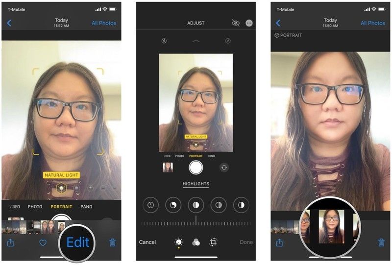 Выберите Favorite или Edit, перейдите к другой фотографии с помощью скруббера
