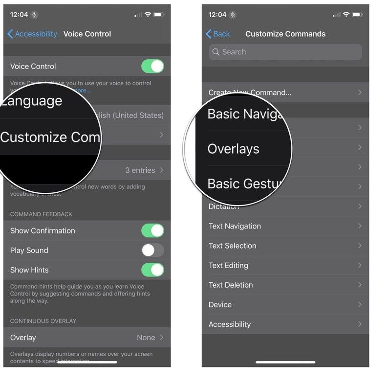 Нажмите «Настроить команды» и нажмите тип команды, которую вы хотите изменить.