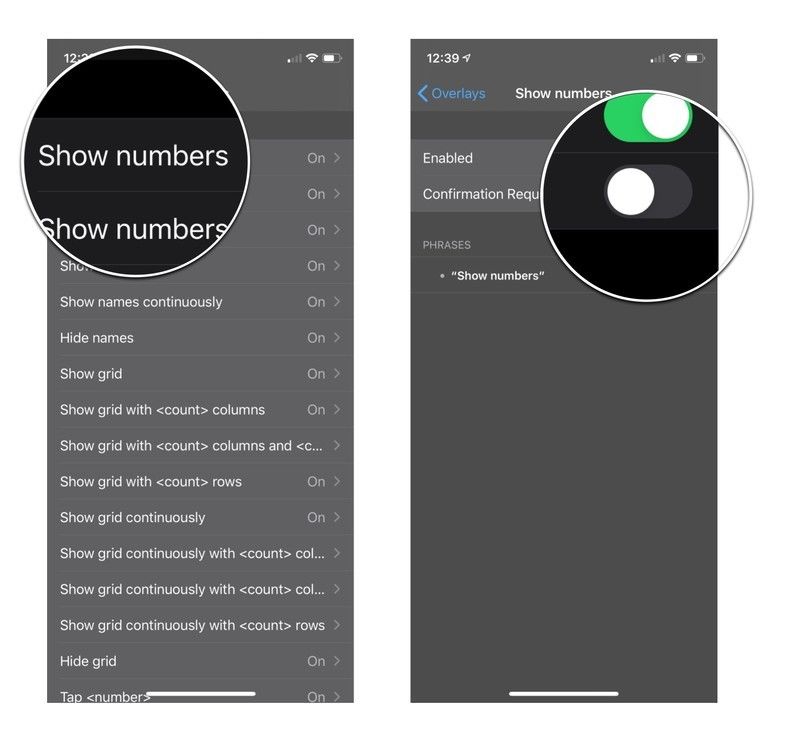 Нажмите на команду, которую вы хотите, а затем нажмите Требуется подтверждение включения / выключения