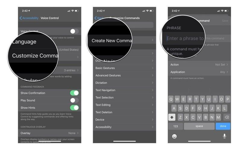 нажмите настроить команды, нажмите создать новую команду, а затем введите фразу, чтобы говорить.
