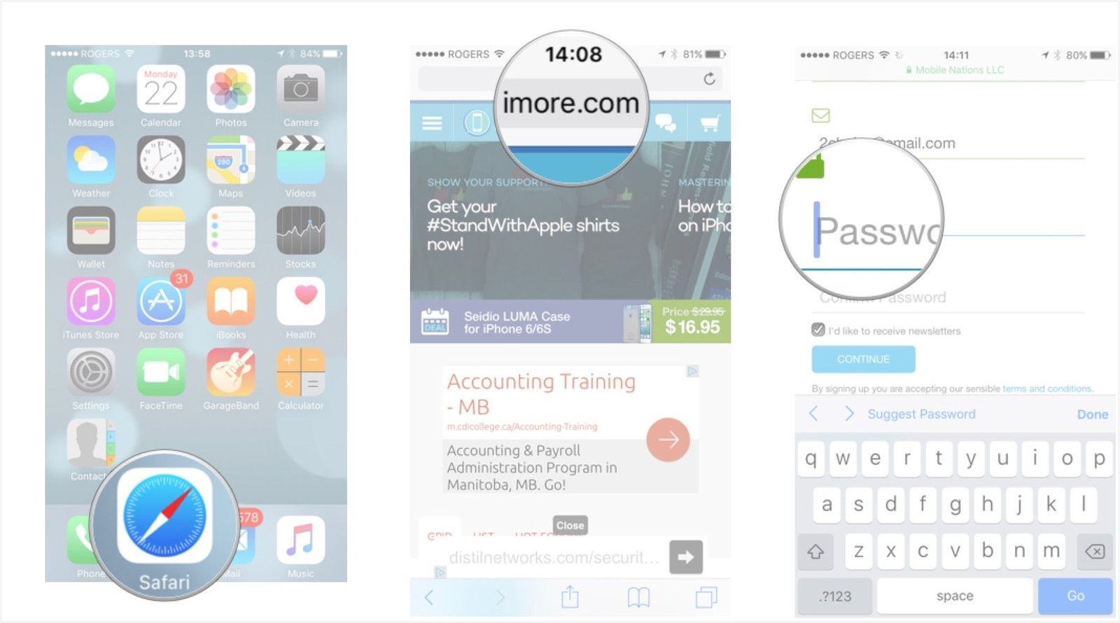 Запустите Safari, перейдите на сайт и введите свои данные.