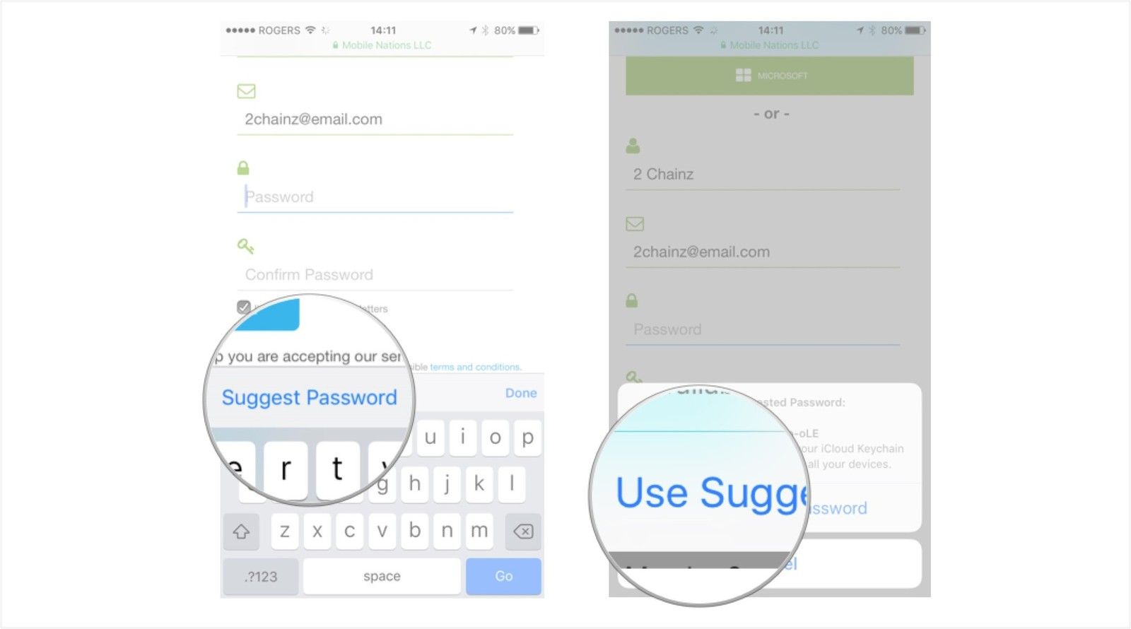 Нажмите на предложенный пароль и нажмите на использование предлагаемого пароля.