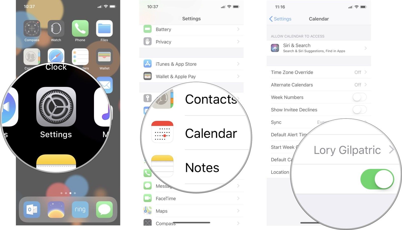 Запустите «Настройки», затем нажмите «Календарь», а затем включите или отключите Рекомендации по размещению.