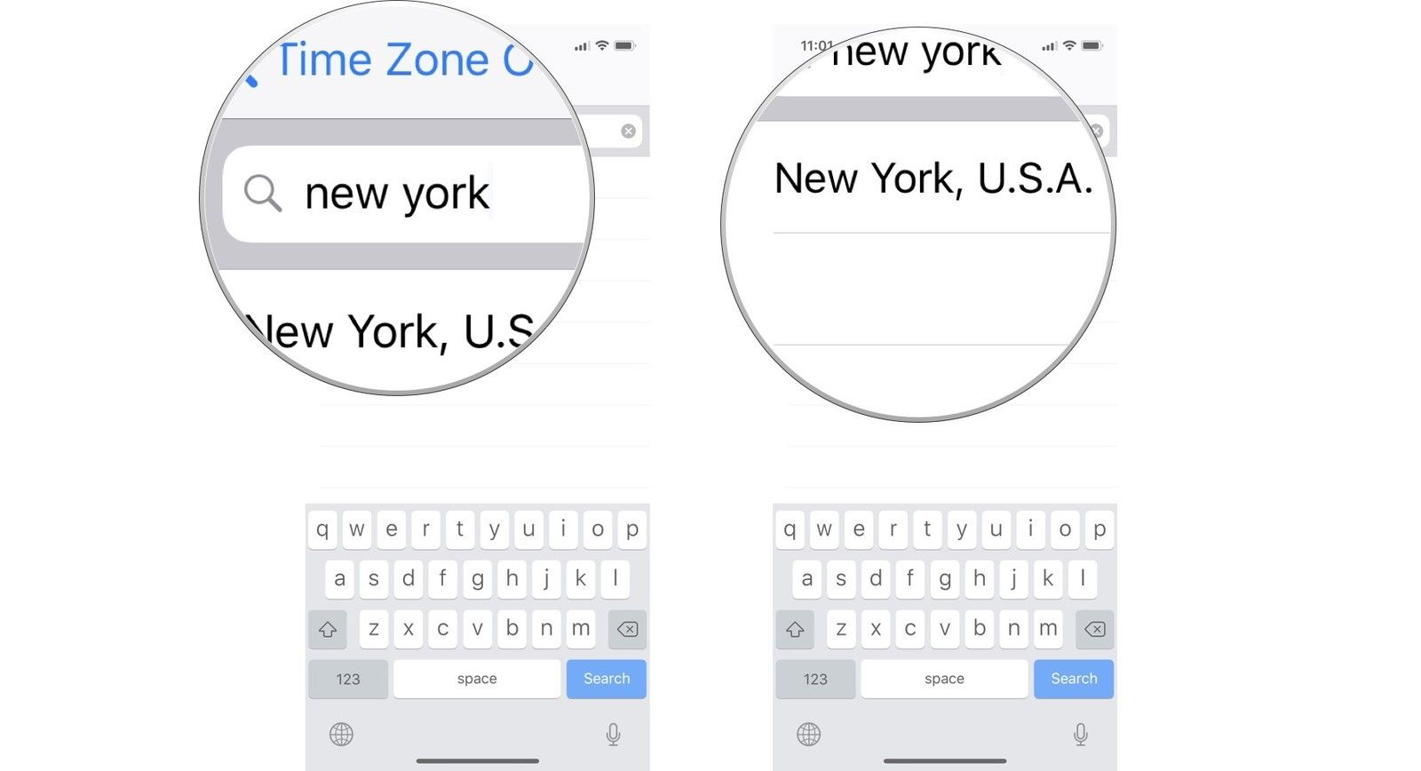 Поиск города, затем выберите город