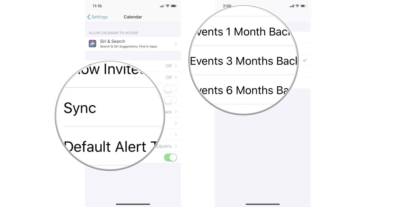 Нажмите «Синхронизировать», затем выберите период времени.