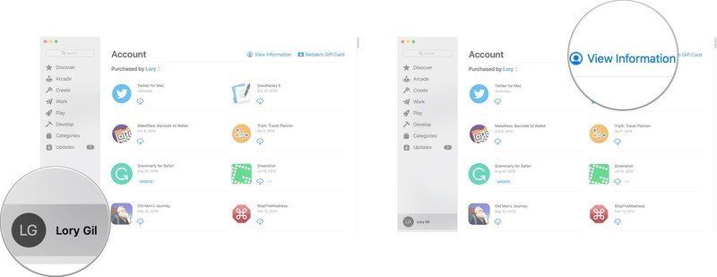 Нажмите на свой профиль учетной записи, затем нажмите на Просмотр информации