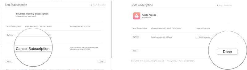 Нажмите Отменить подписку, затем нажмите Готово