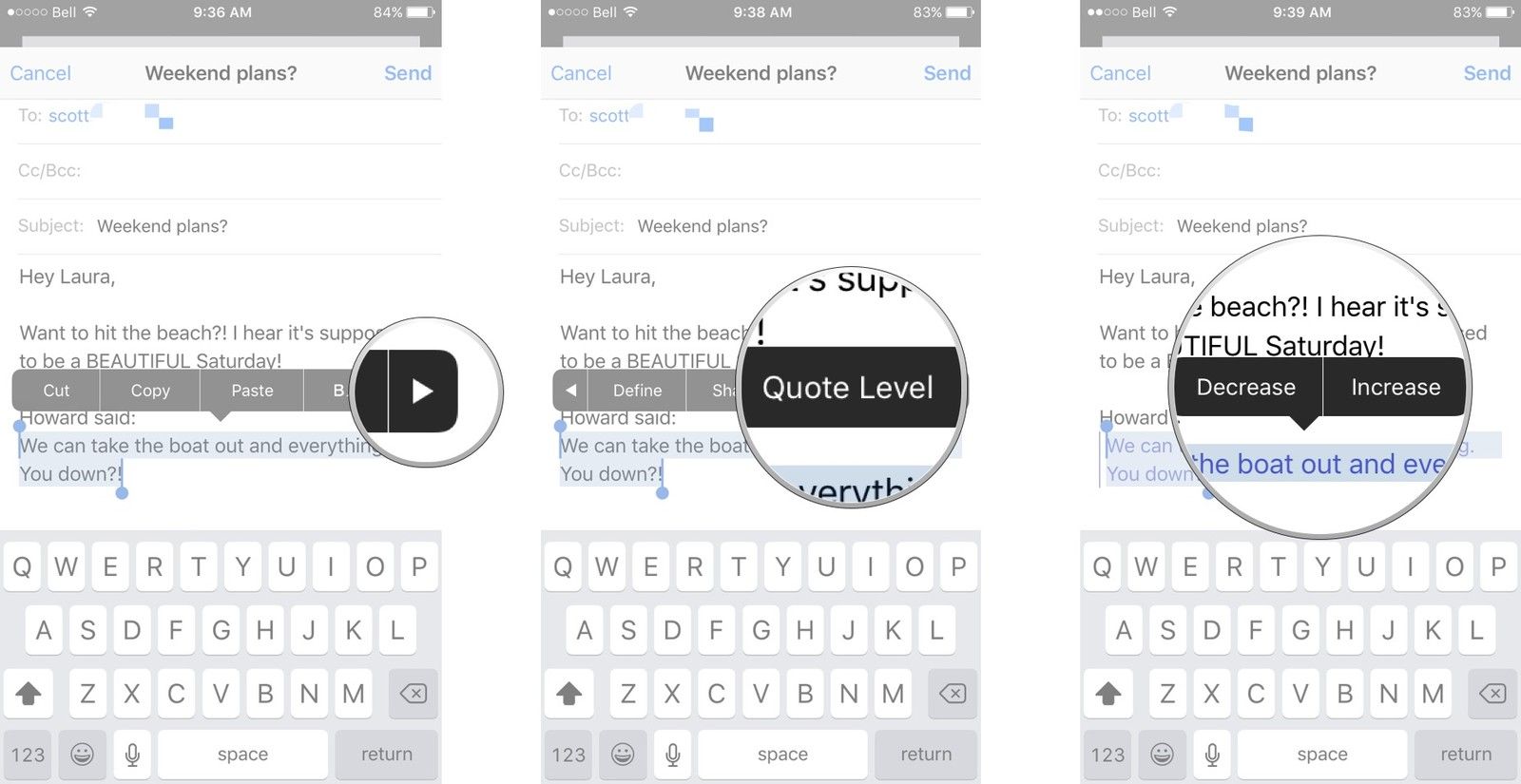 Нажмите стрелку еще раз, нажмите на уровне цитаты, а затем нажмите на увеличение или уменьшение, чтобы уменьшить цитату.
