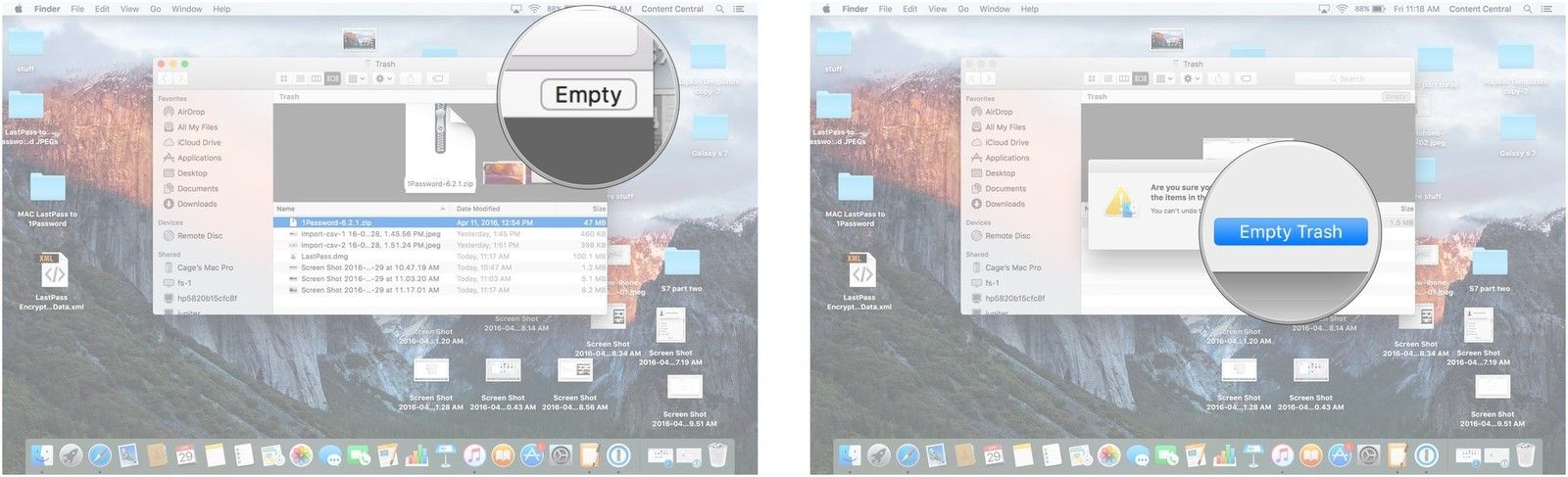 Нажмите на Пусто. Нажмите на пустую корзину.