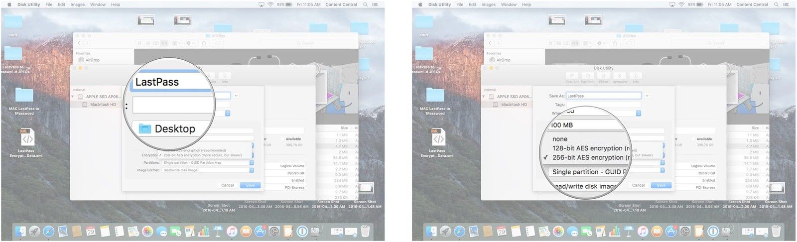 Введите имя для изображения. Выберите 256-битное шифрование AES.