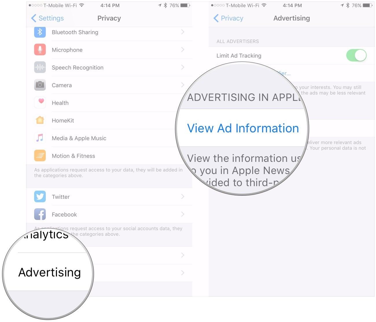 Нажмите Реклама, нажмите Просмотр информации об объявлении.