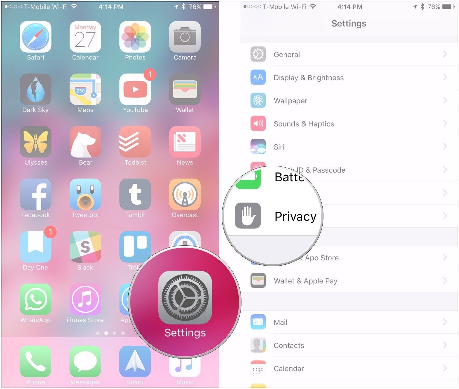 Запустите настройки, нажмите «Конфиденциальность»