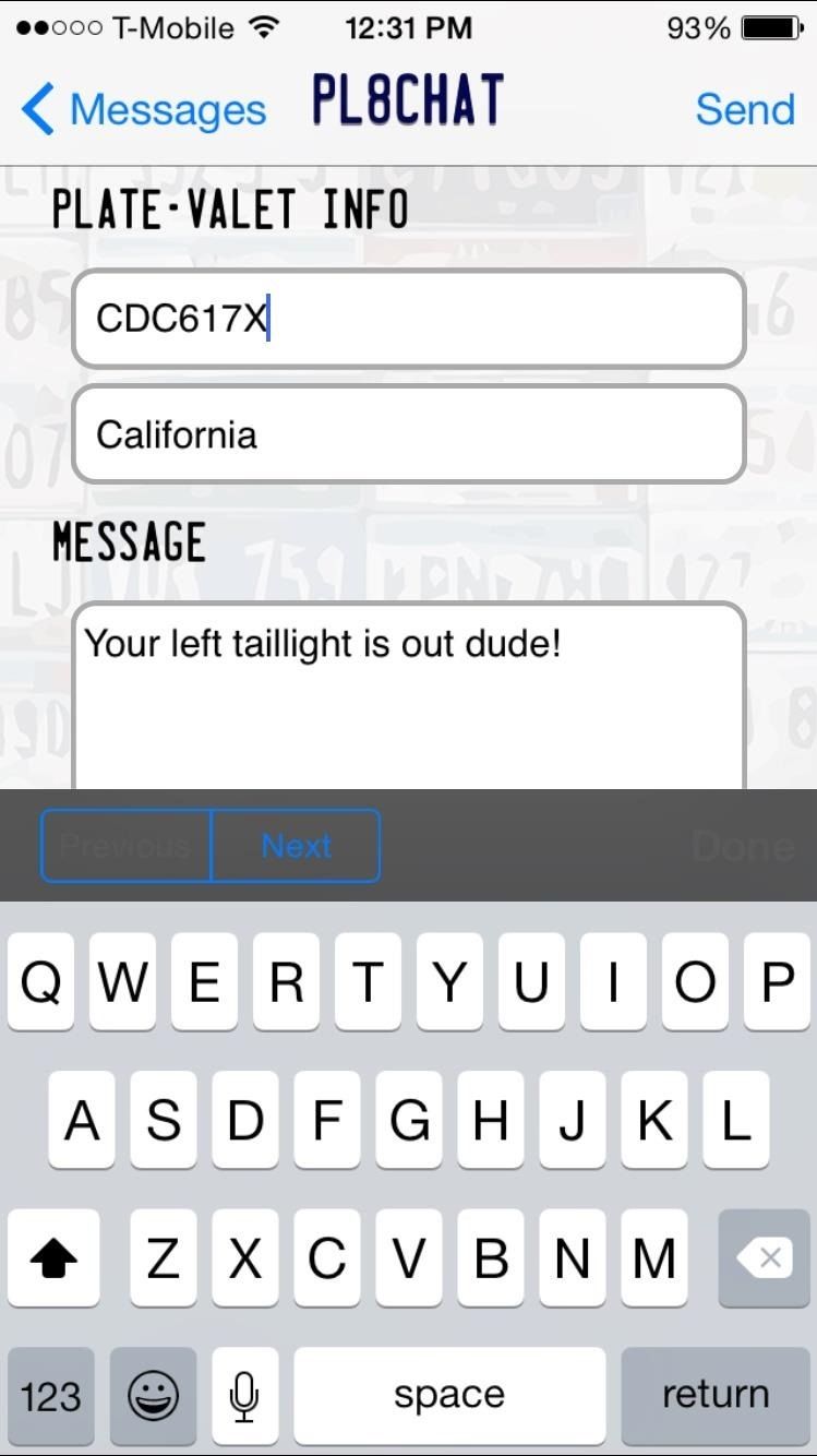 Сообщение других водителей на дороге, используя только их номерной знак