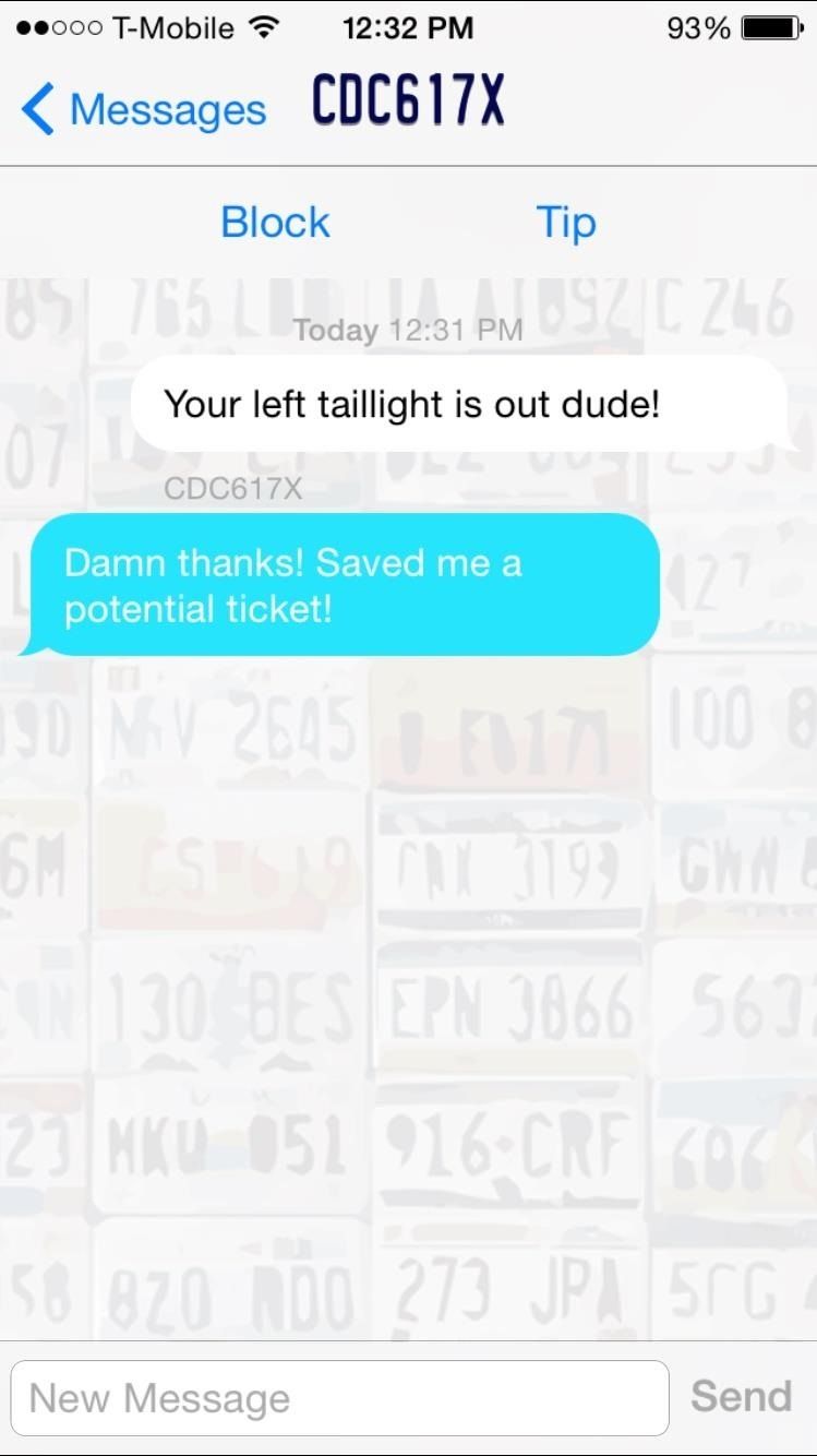 Сообщение других водителей на дороге, используя только их номерной знак