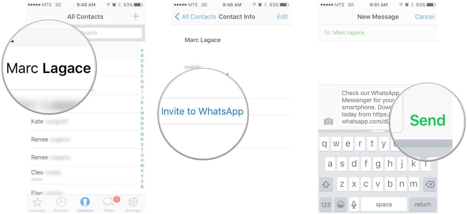 Нажмите на кнопку Пригласить в WhatsApp, а затем нажмите на кнопку отправки.