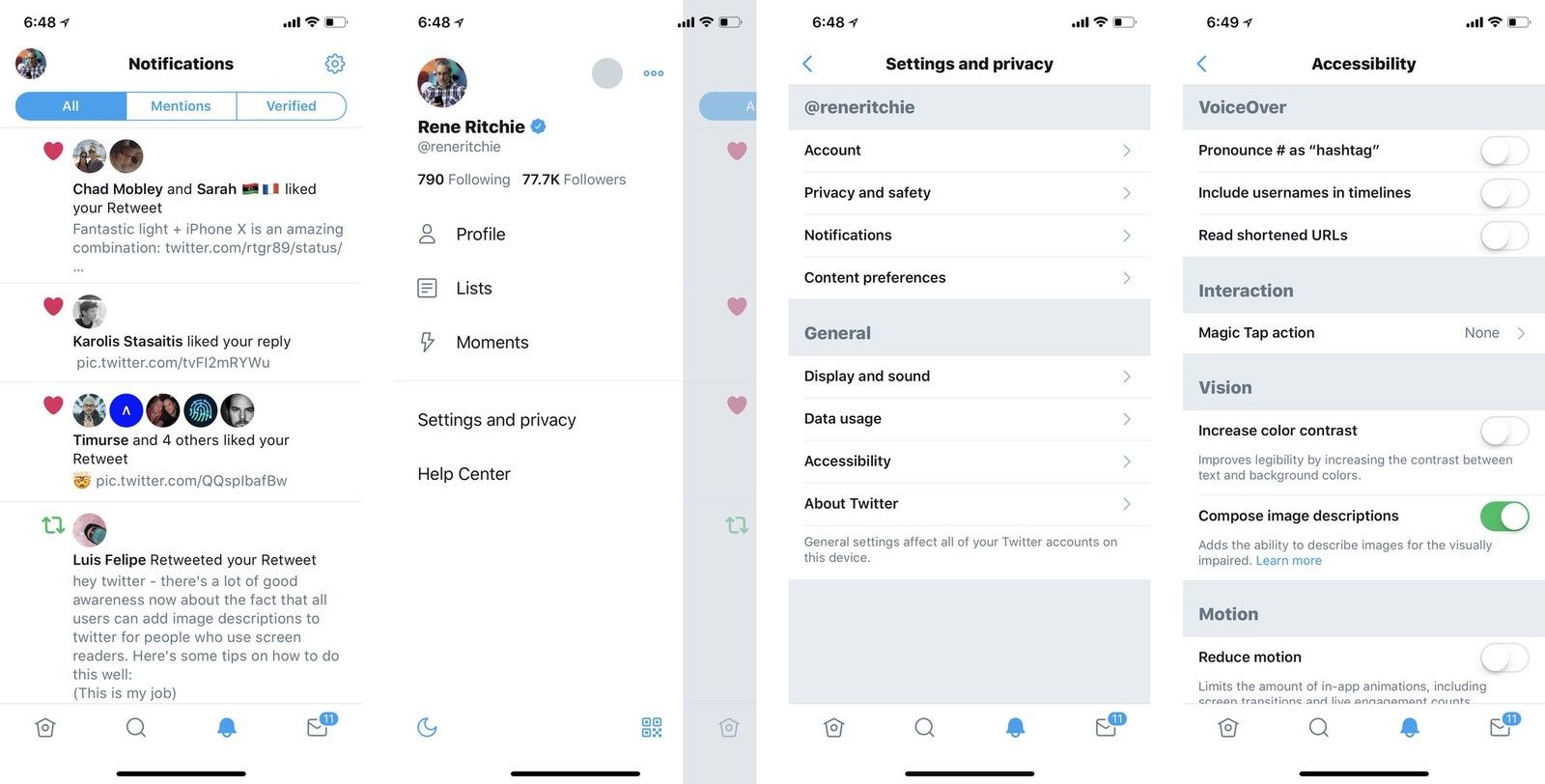 Снимки экрана интерфейса Twitter для включения описания изображений.