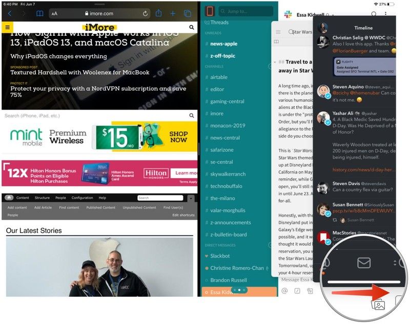 Перетащите ручку Slide Over вправо Перетащите ручку Slide Over вправо