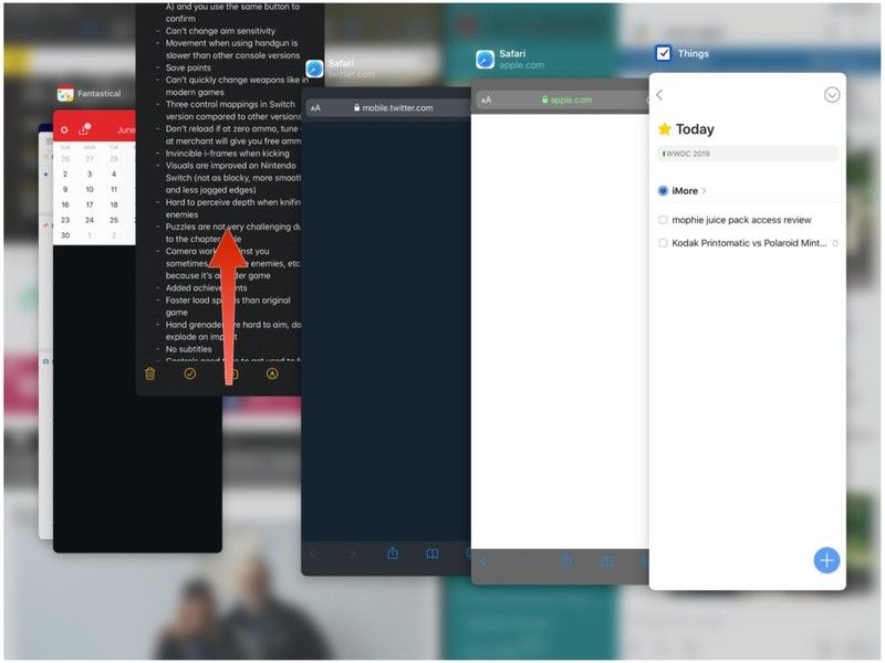 Проведите пальцем вверх по приложению в Slide Over Switcher, чтобы закрыть Проведите пальцем вверх по приложению в Slide Over Switcher, чтобы закрыть