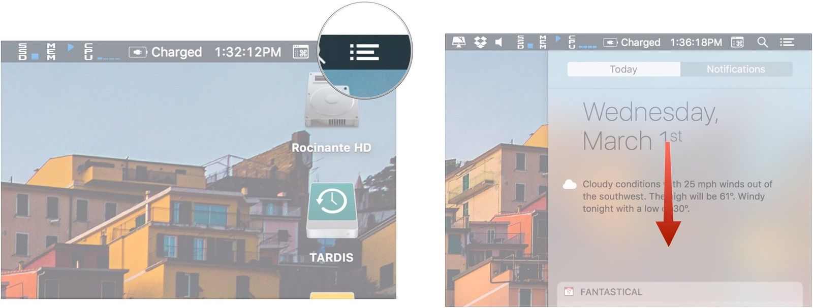 Нажмите кнопку Центр уведомлений, прокрутите вниз