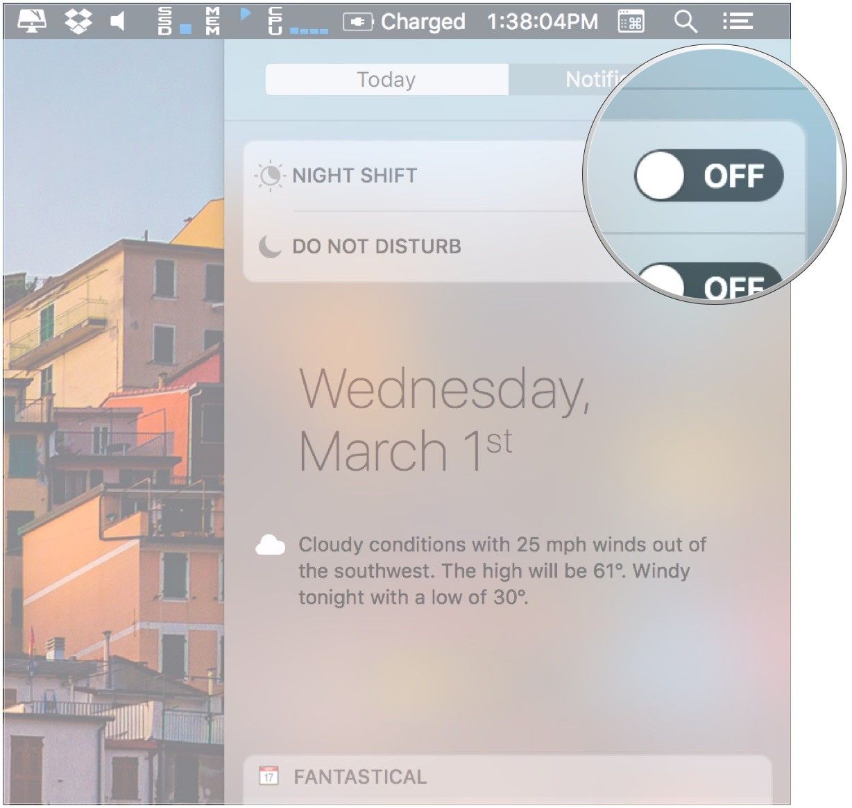 Нажмите ночной переключатель Shift