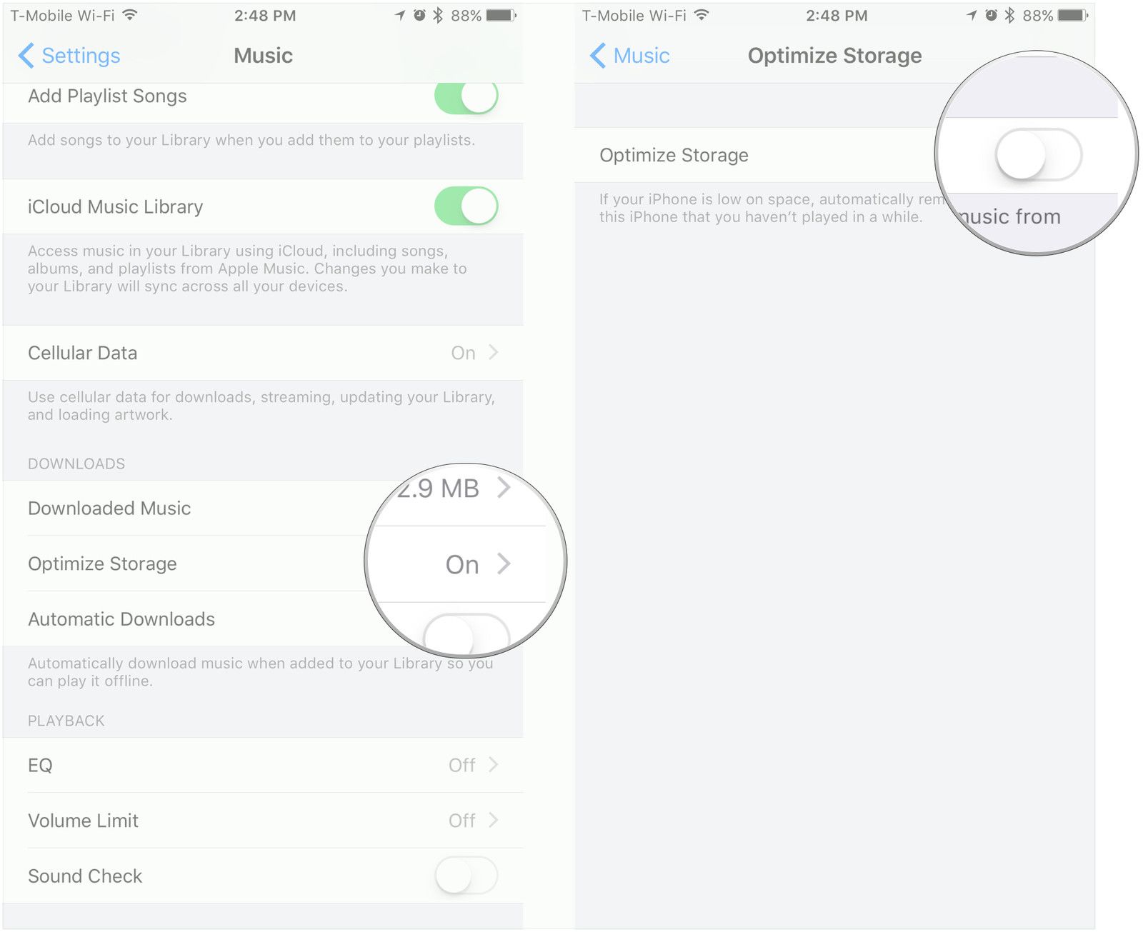 Нажмите «Оптимизированное хранилище», чтобы выключить