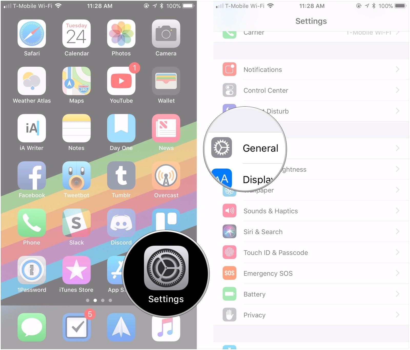 Откройте Настройки, нажмите Общие
