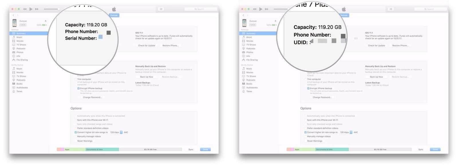 Нажмите Серийный номер, нажмите UDID