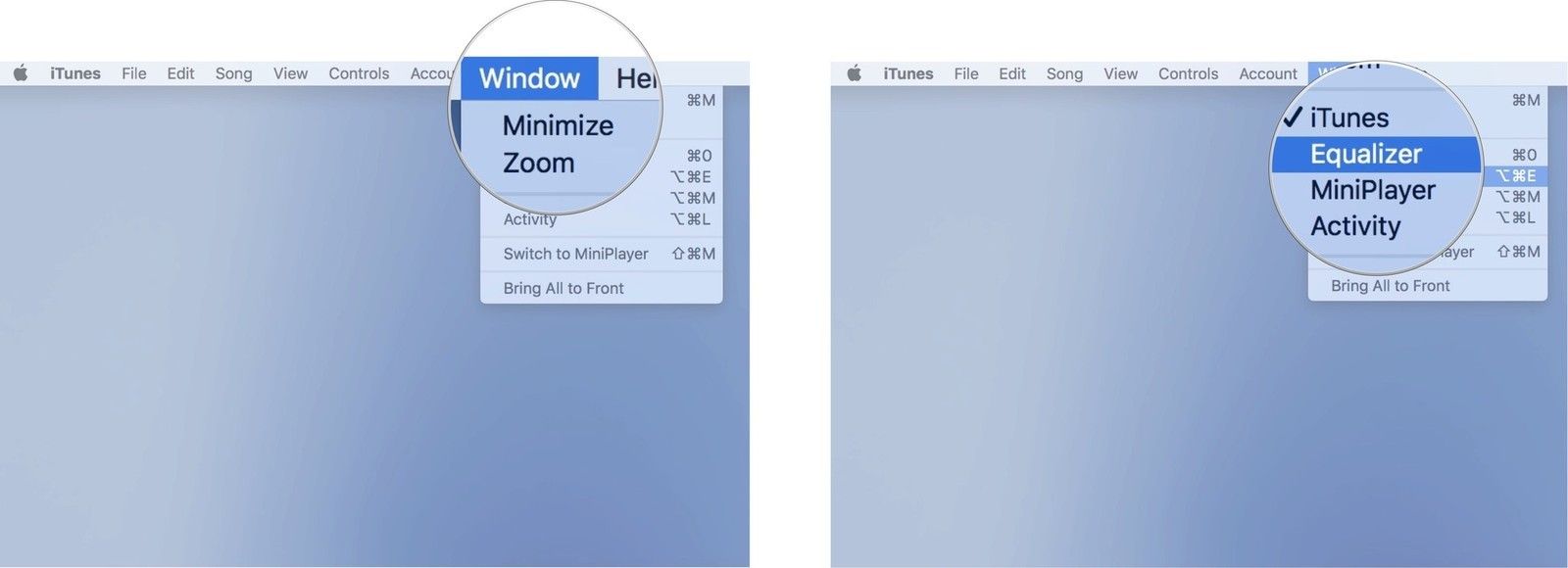 Нажмите на окно, затем нажмите на эквалайзер