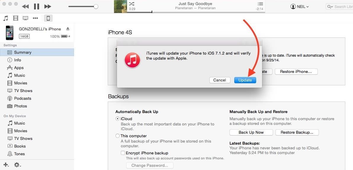Как обновить iPhone до iOS 7.1.2 с iOS 8