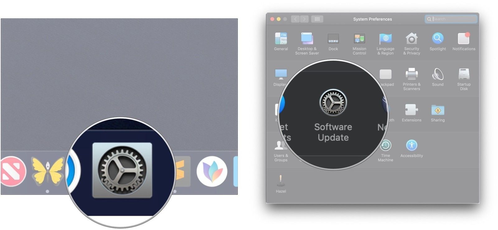 Откройте Системные настройки, нажмите «Обновление программ».