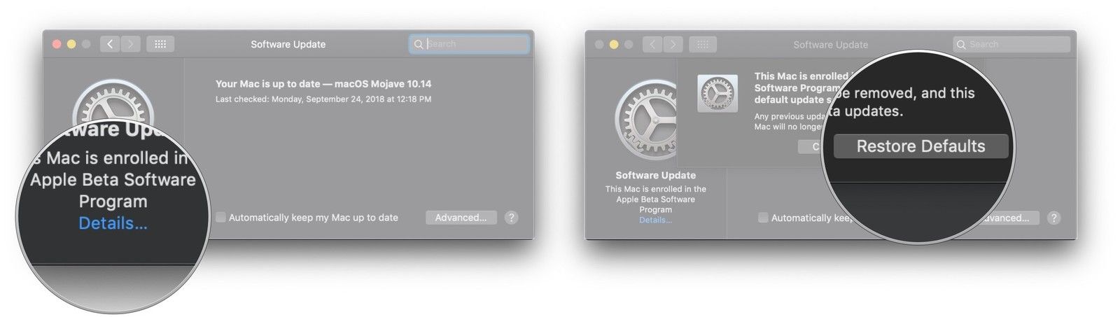 Нажмите Подробнее, нажмите Восстановить значения по умолчанию