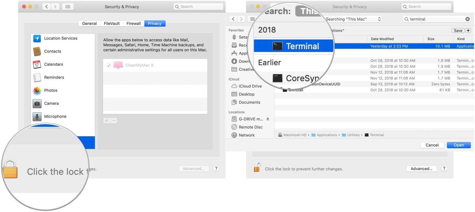 дать терминалу полное разрешение