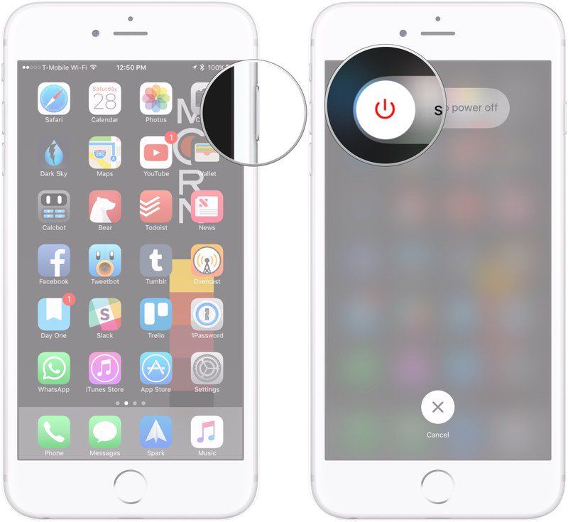Нажмите и удерживайте кнопку включения / выключения, проведите ползунок подтверждения