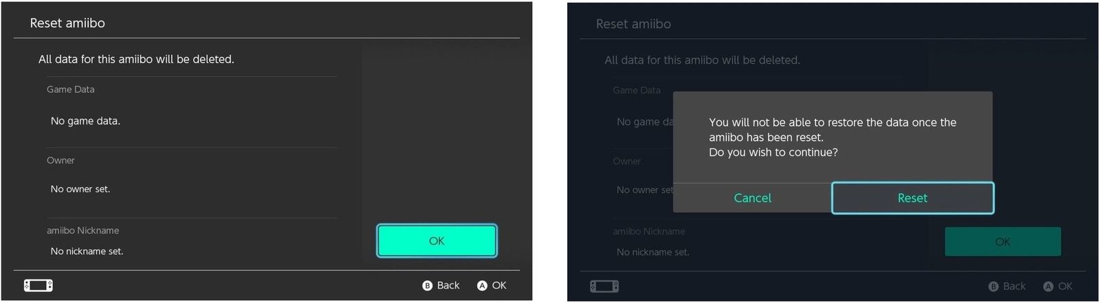 Выберите ОК, затем выберите Сброс