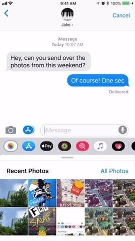 Как получить доступ к библиотеке фотографий в сообщениях для iOS 12, чтобы отправить уже сделанные фотографии и видеоролики