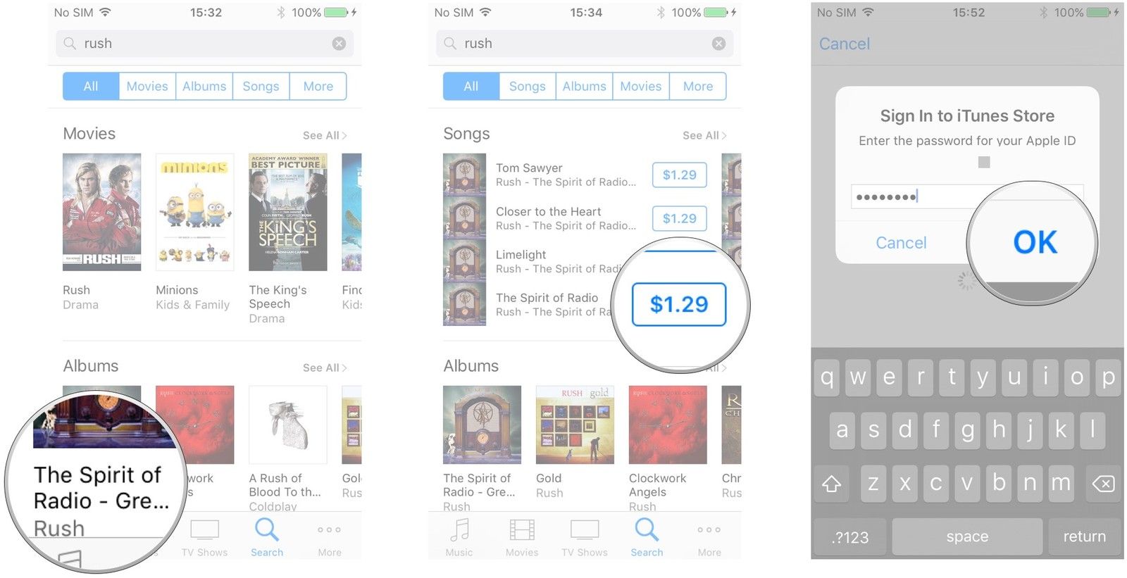 Нажмите на мелодию звонка, которую хотите купить, нажмите кнопку «Купить», введите пароль, нажмите «ОК».
