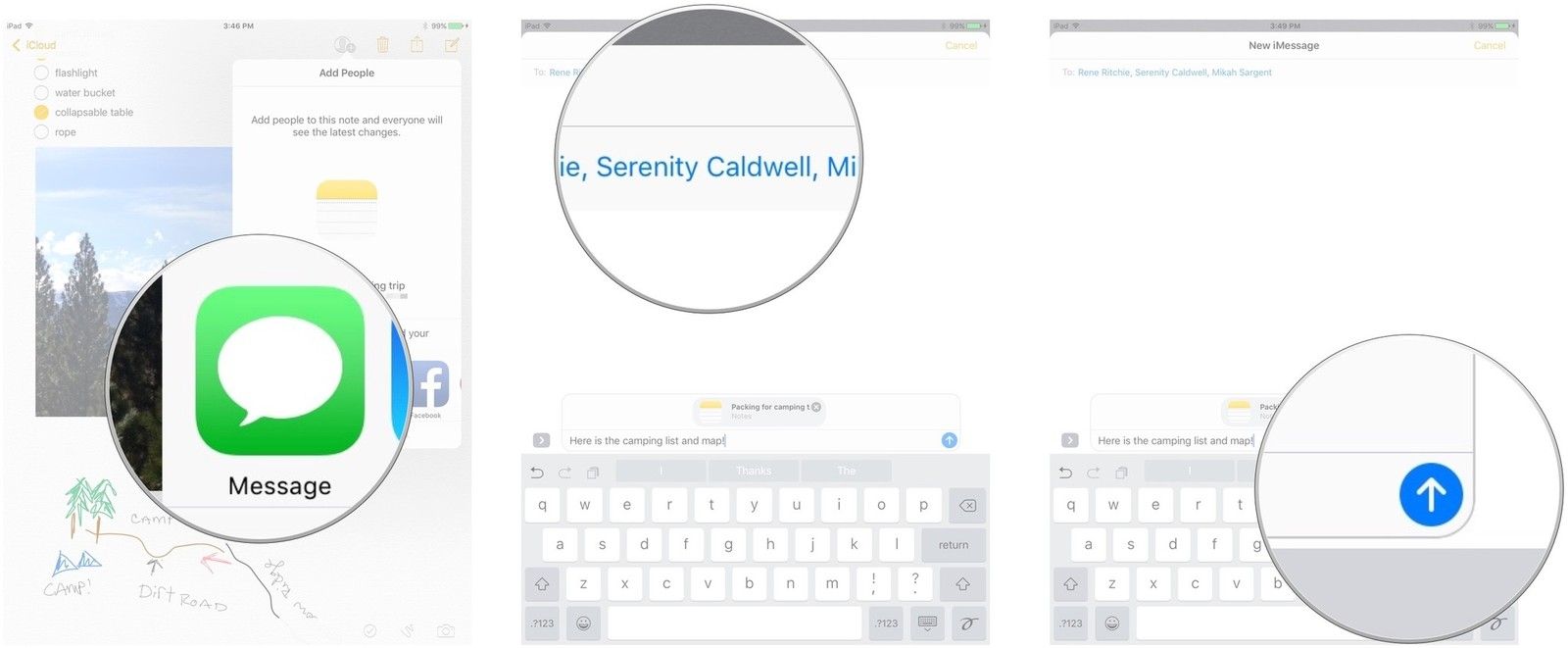Выбор человека для совместной работы в приложении Notes
