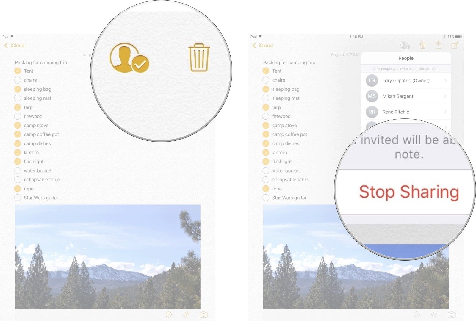 Отмена заметки в приложении Notes