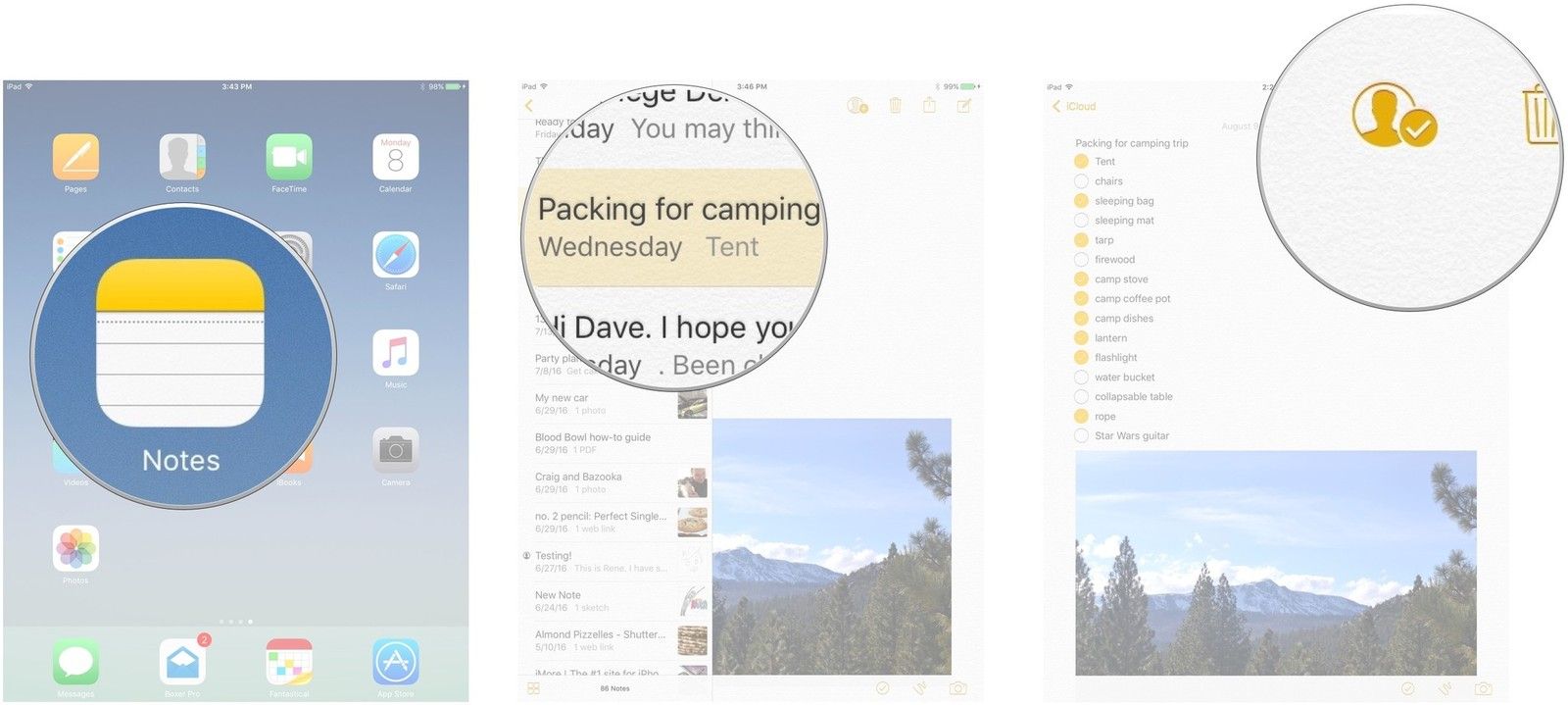 Удаление доступа в приложении Notes