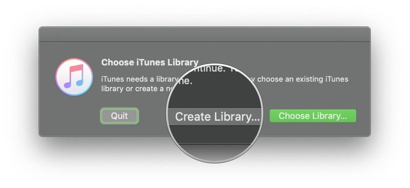 Option-нажмите iTunes, выберите &laquo;Создать библиотеку&raquo;